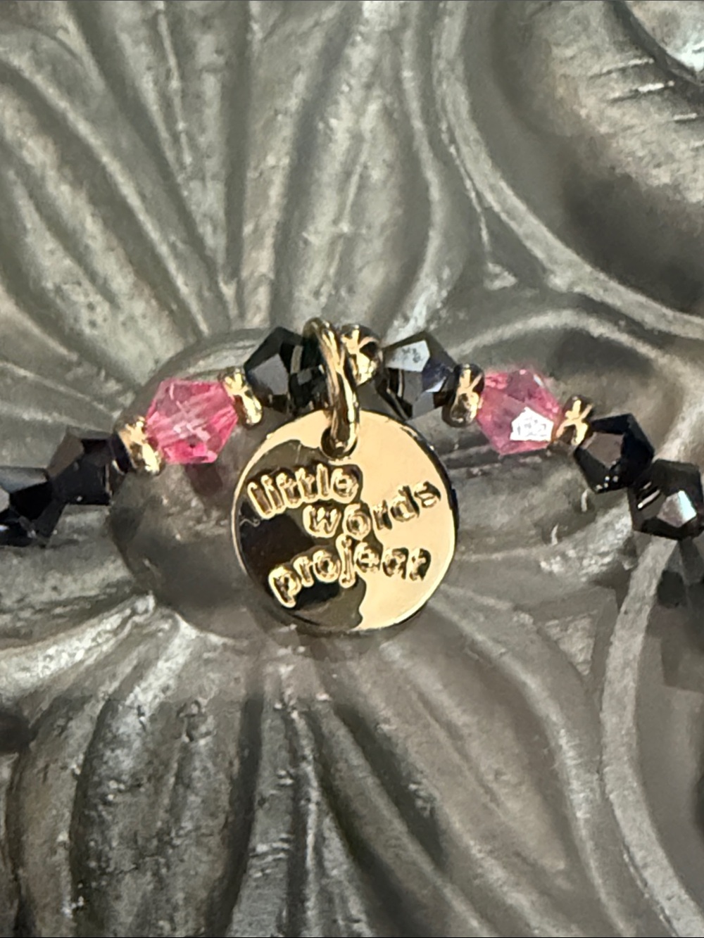 Little Words Project Keep It Real Beaded Stretch Bracelet Pink & Black Crystals - Picture 3 of 8